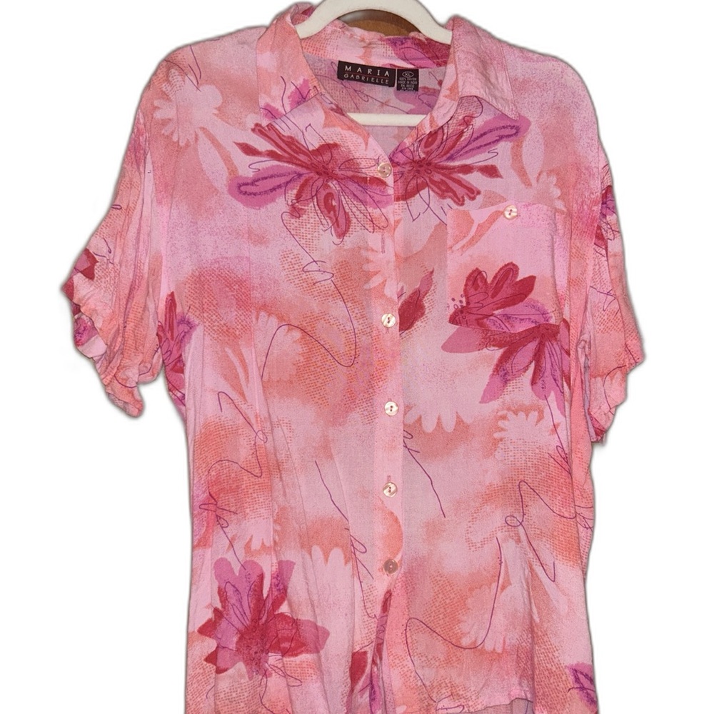 Vintage Lightweight Pink Floral Button-Front Women's Top